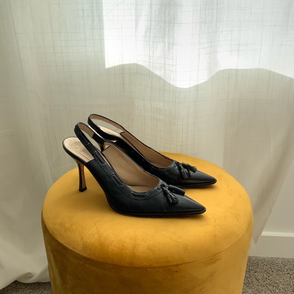 Michael Kors Black Leather Slingback Fringe Mules Size 8.5 - Picture 8 of 8